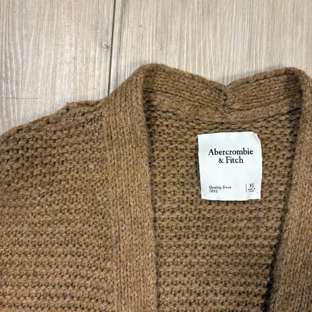 Abercrombie & Fitch Brown Chunky Knit Open Front Long Cardigan Sweater XS - Picture 8 of 8
